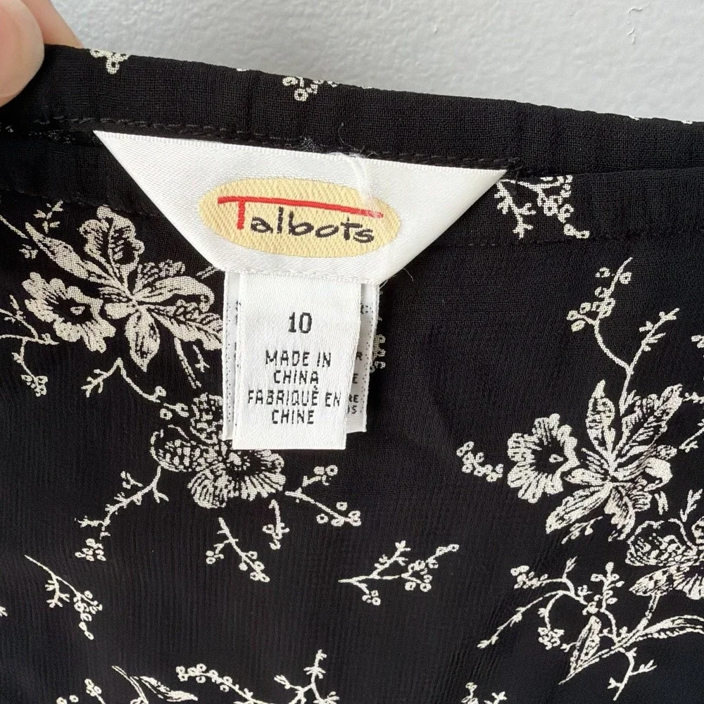 Vintage Talbots Midi Skirt Womens Size‎ 10 Lined White And Black Floral Print